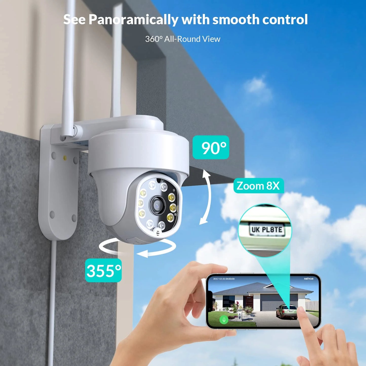 Outdoor Security Cameras Wireless Wi-Fi, 360° View, Only 2.4G Wifi