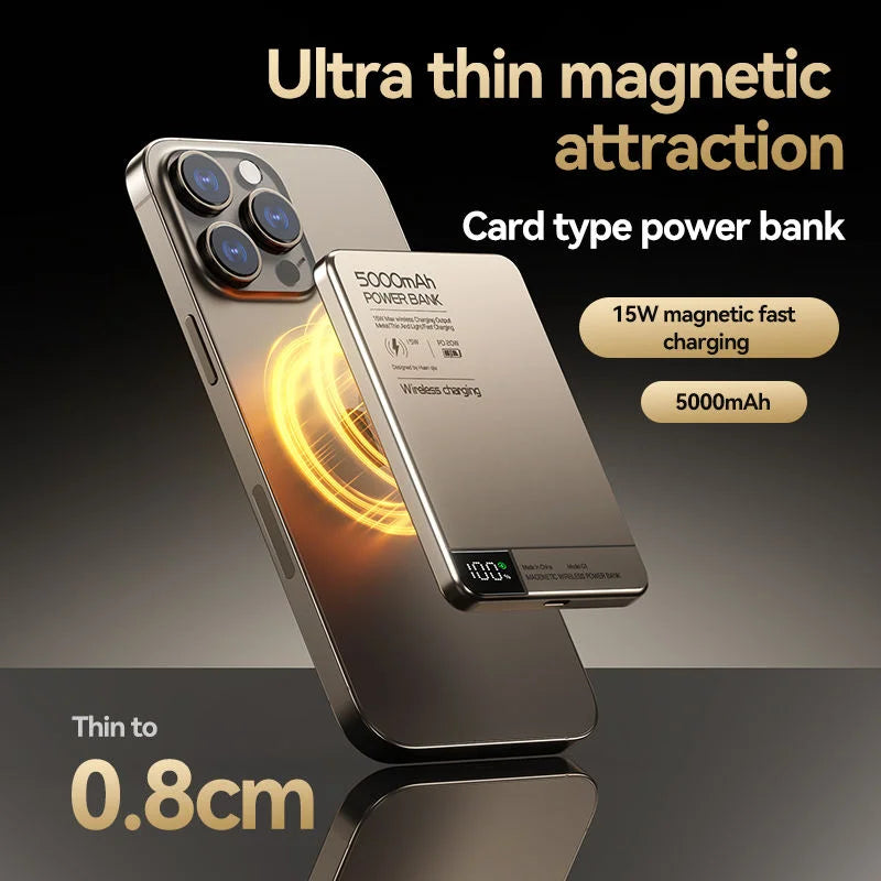 10000mAh Magnetic Wireless Power Bank For MagSafe Fast Charging High Capacity Slim Portable Battery For iPhone 16/15/14/13/12