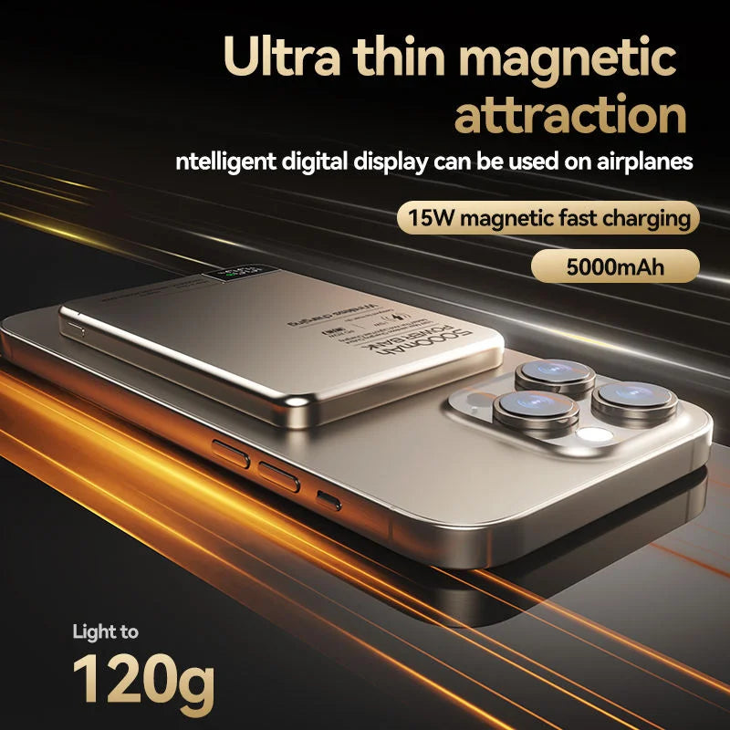10000mAh Magnetic Wireless Power Bank For MagSafe Fast Charging High Capacity Slim Portable Battery For iPhone 16/15/14/13/12