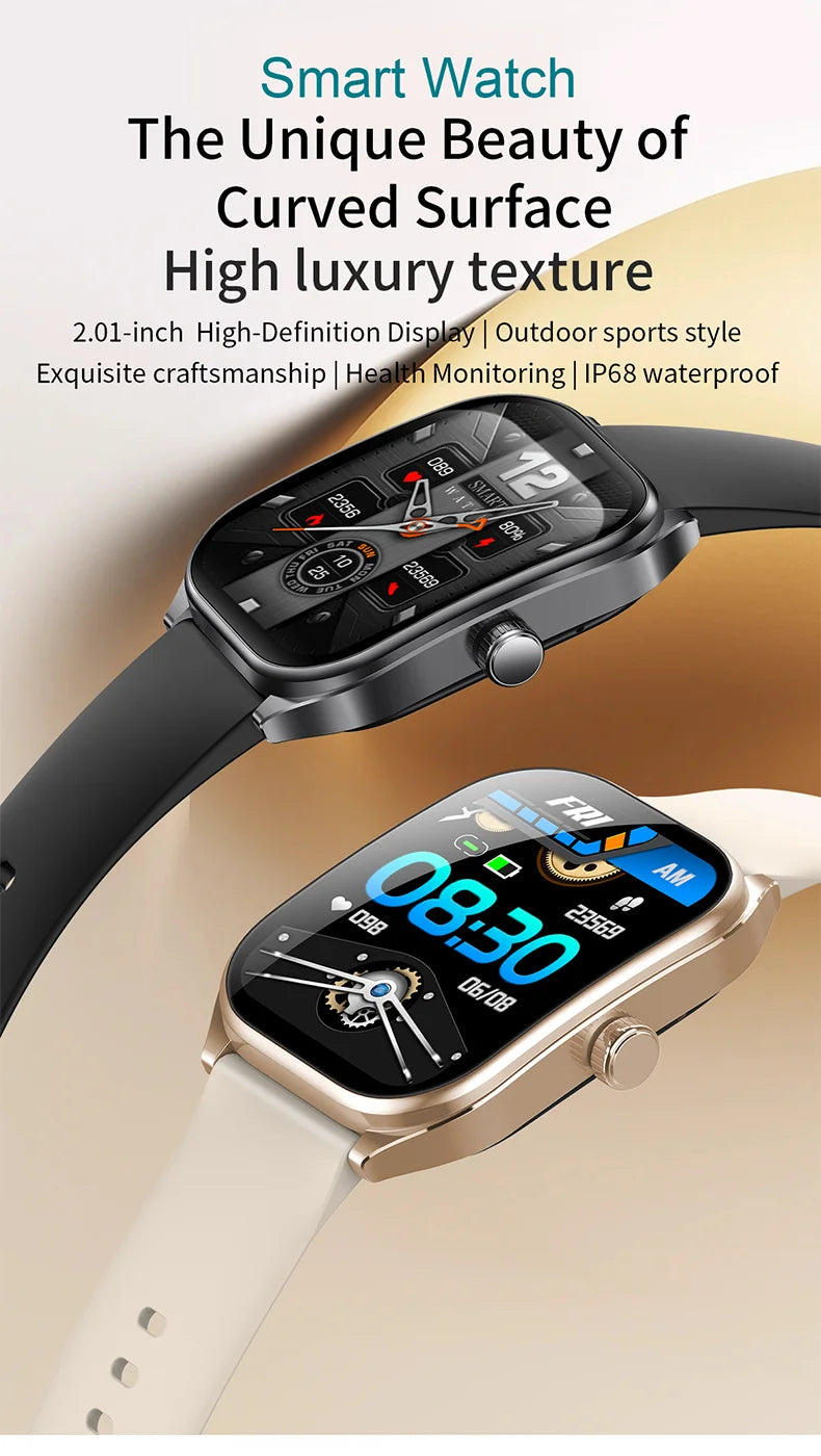 2025 Smart Watch 2.01" IPS HD Display | IP68 Waterproof | Bluetooth 5.3 | 3D Curved Glass | Smart Features:Voice Assistant