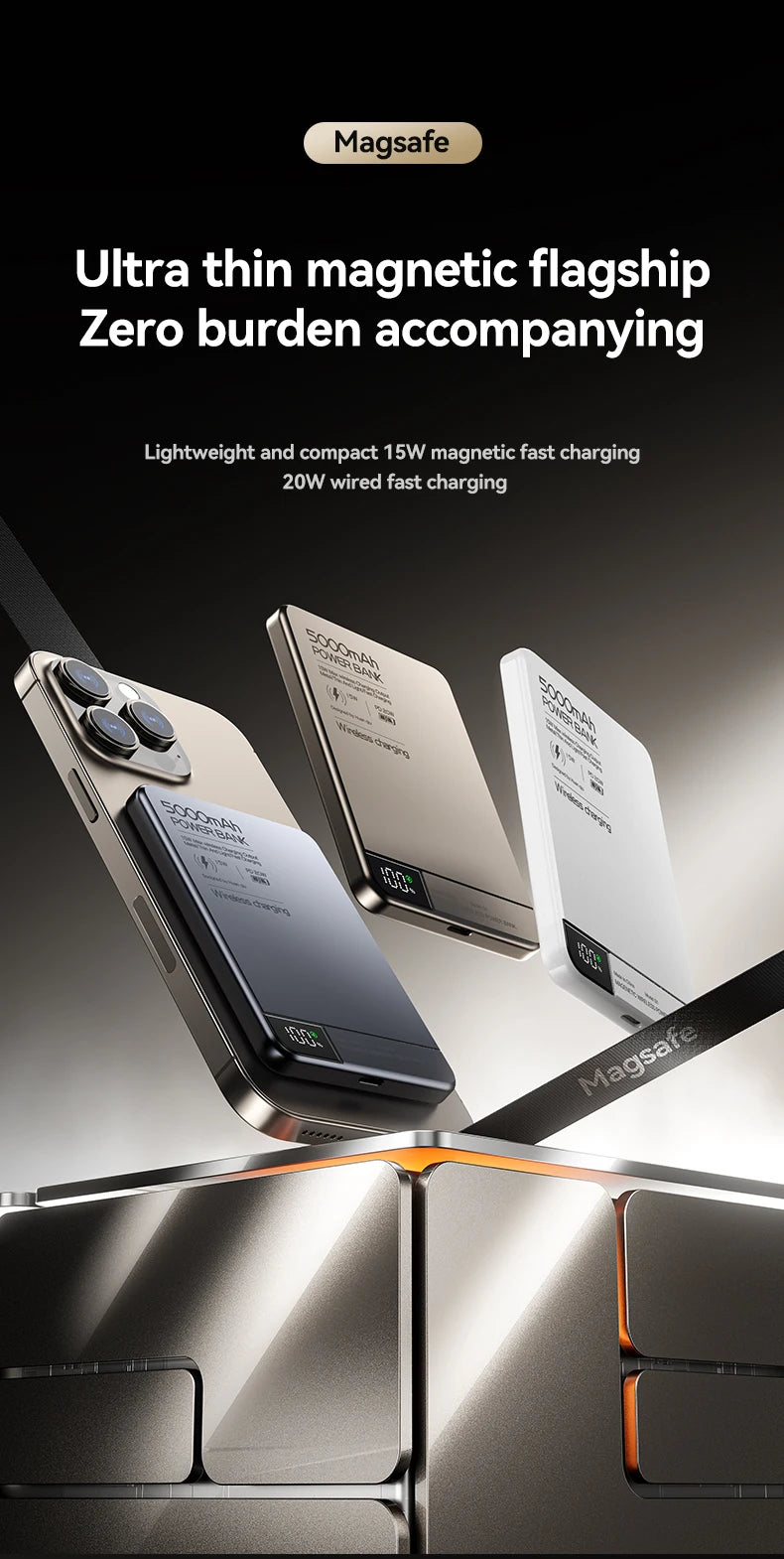 10000mAh Magnetic Wireless Power Bank For MagSafe Fast Charging High Capacity Slim Portable Battery For iPhone 16/15/14/13/12
