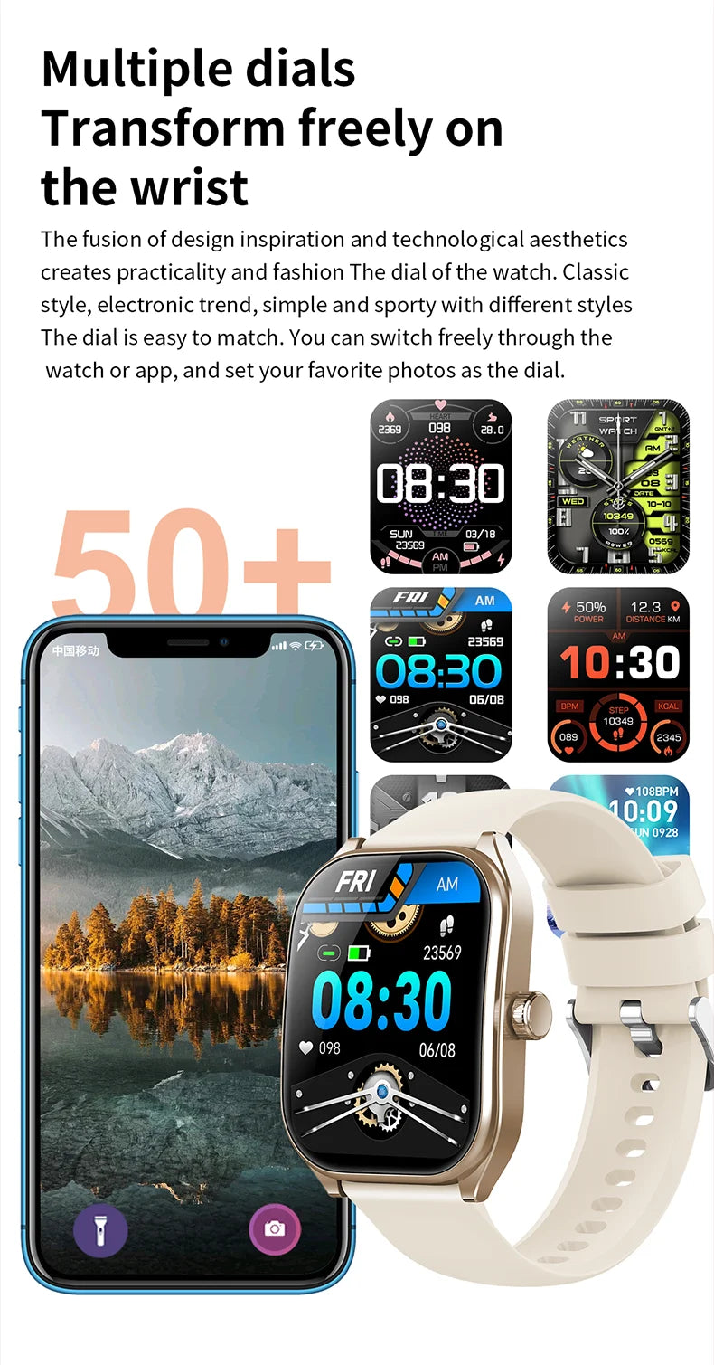 2025 Smart Watch 2.01" IPS HD Display | IP68 Waterproof | Bluetooth 5.3 | 3D Curved Glass | Smart Features:Voice Assistant