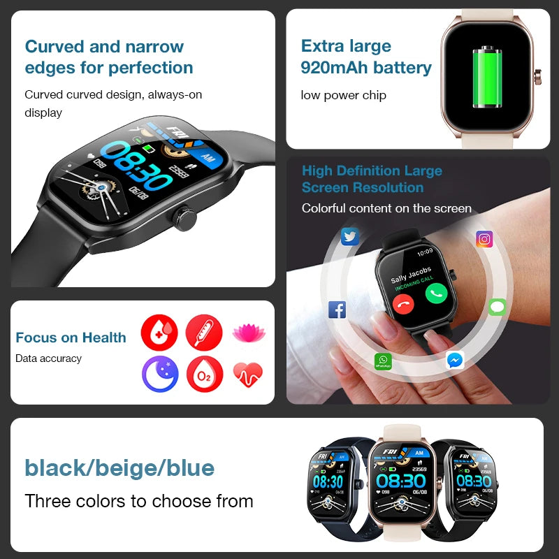 2025 Smart Watch 2.01" IPS HD Display | IP68 Waterproof | Bluetooth 5.3 | 3D Curved Glass | Smart Features:Voice Assistant