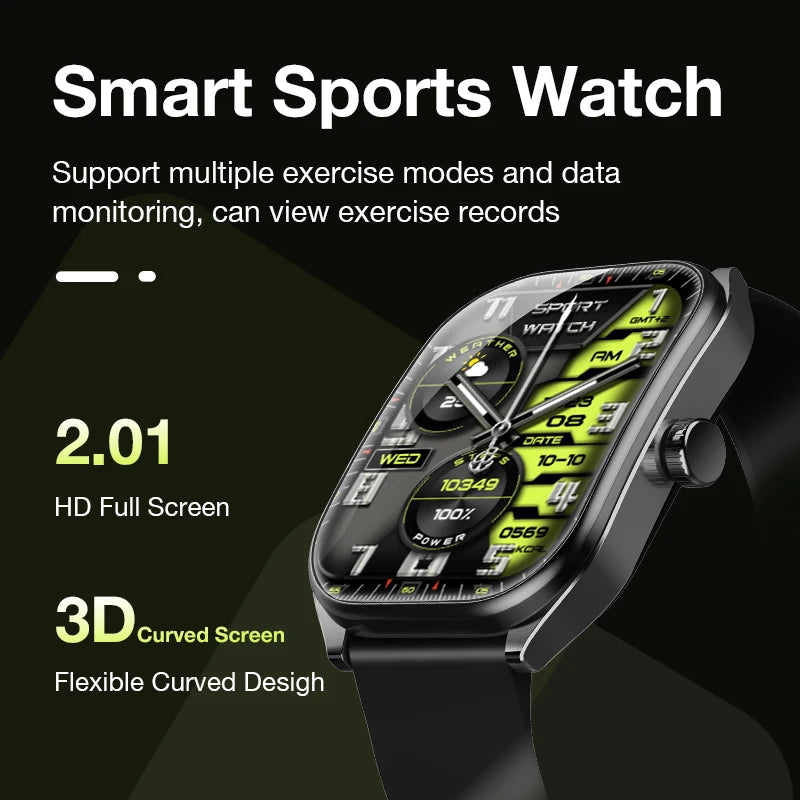 2025 Smart Watch 2.01" IPS HD Display | IP68 Waterproof | Bluetooth 5.3 | 3D Curved Glass | Smart Features:Voice Assistant