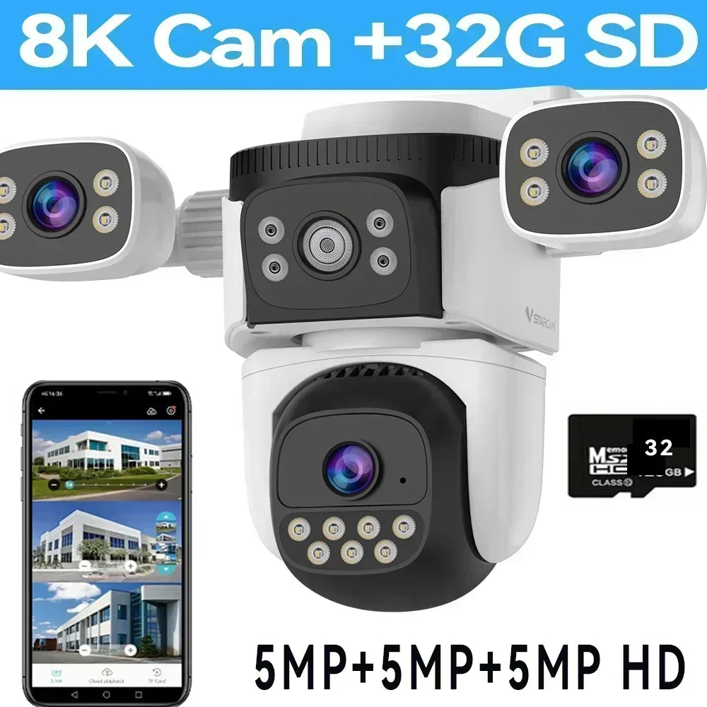 10K Home Security WiFi Camera Four Len Four Screen 360° 10X Zoom CCTV 20MP Wireless Surveillance IP Cam Security Protection