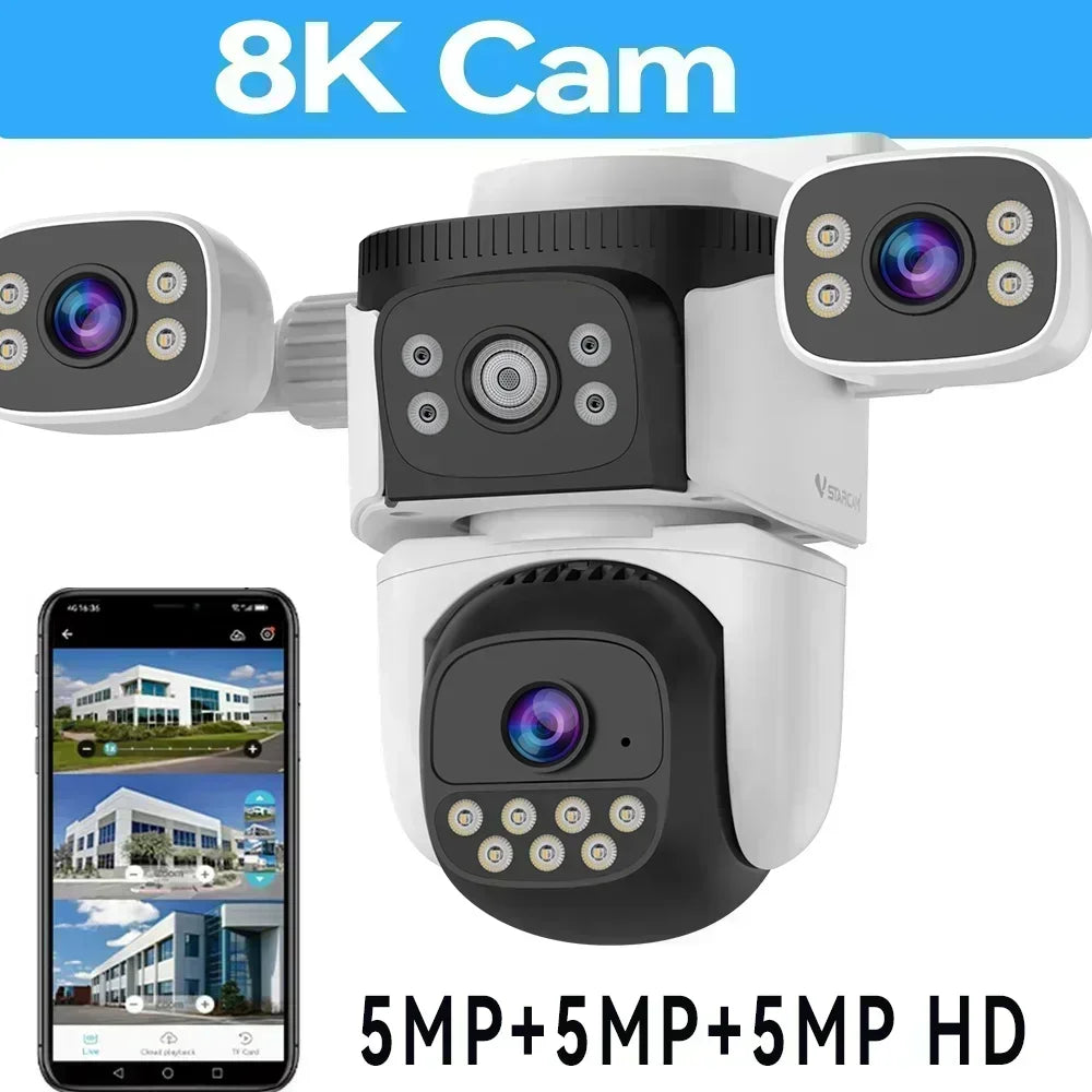 10K Home Security WiFi Camera Four Len Four Screen 360° 10X Zoom CCTV 20MP Wireless Surveillance IP Cam Security Protection