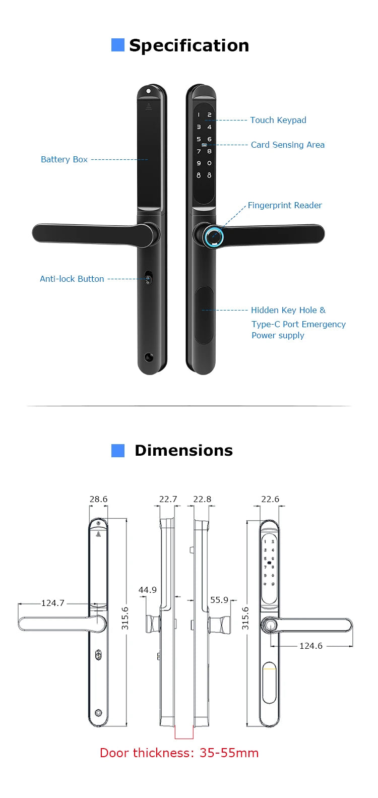 Home intelligent door lock smart keys Digital door lock biometrics digital lock ttlock app electronic aluminum sliding door lock