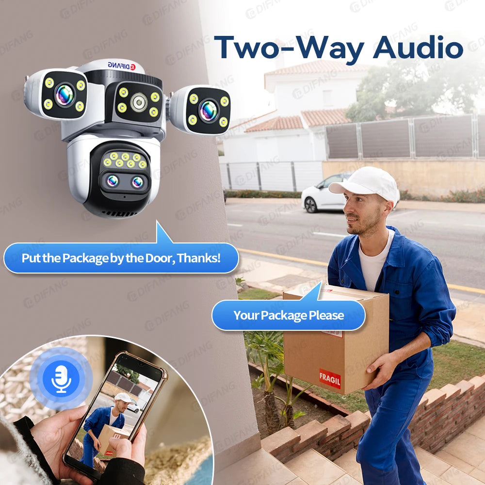 10K Home Security WiFi Camera Four Len Four Screen 360° 10X Zoom CCTV 20MP Wireless Surveillance IP Cam Security Protection