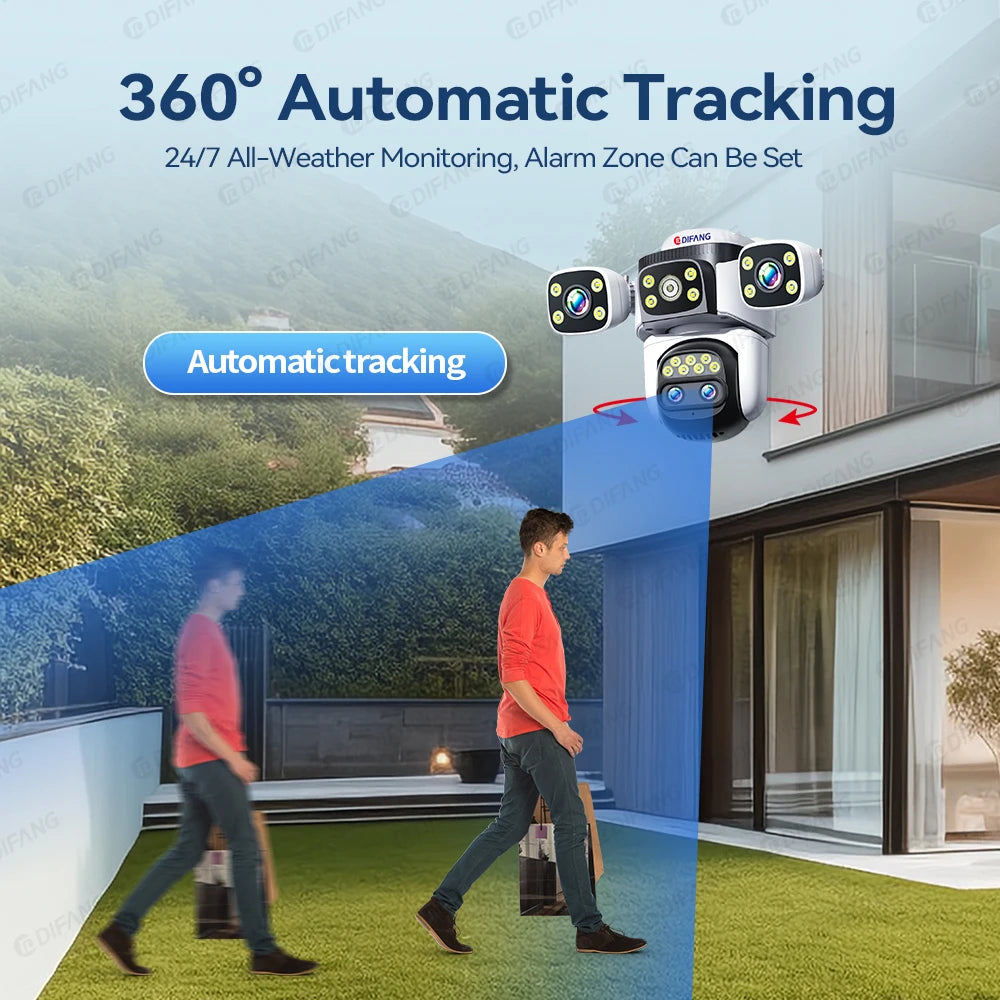 10K Home Security WiFi Camera Four Len Four Screen 360° 10X Zoom CCTV 20MP Wireless Surveillance IP Cam Security Protection