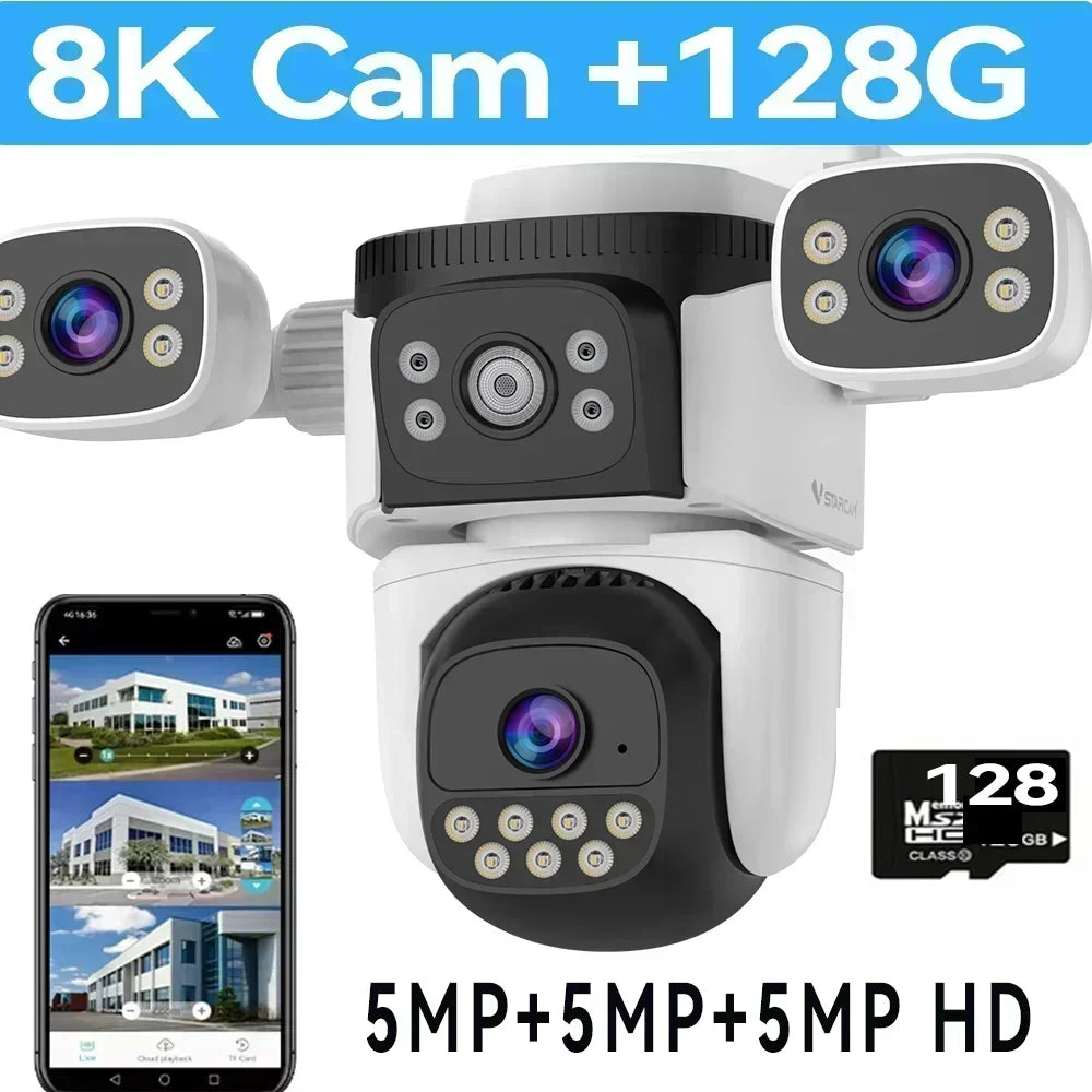 10K Home Security WiFi Camera Four Len Four Screen 360° 10X Zoom CCTV 20MP Wireless Surveillance IP Cam Security Protection