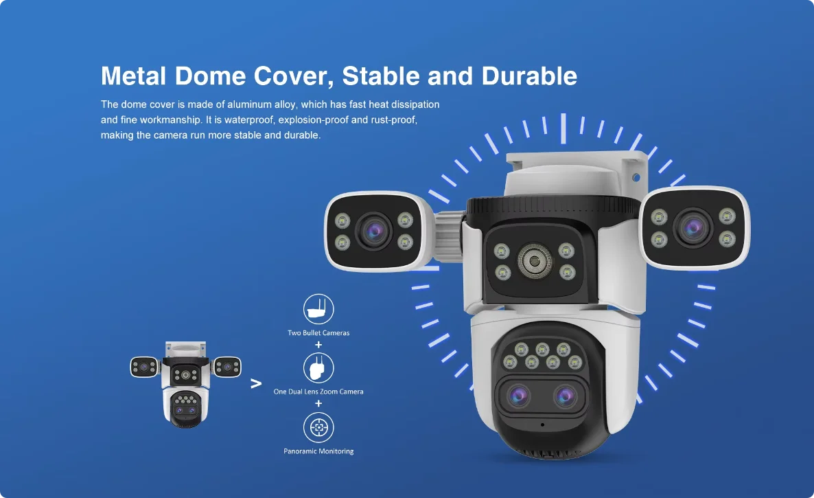 10K Home Security WiFi Camera Four Len Four Screen 360° 10X Zoom CCTV 20MP Wireless Surveillance IP Cam Security Protection