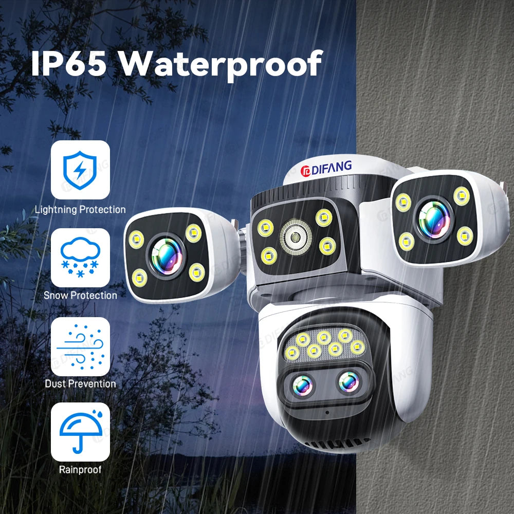 10K Home Security WiFi Camera Four Len Four Screen 360° 10X Zoom CCTV 20MP Wireless Surveillance IP Cam Security Protection