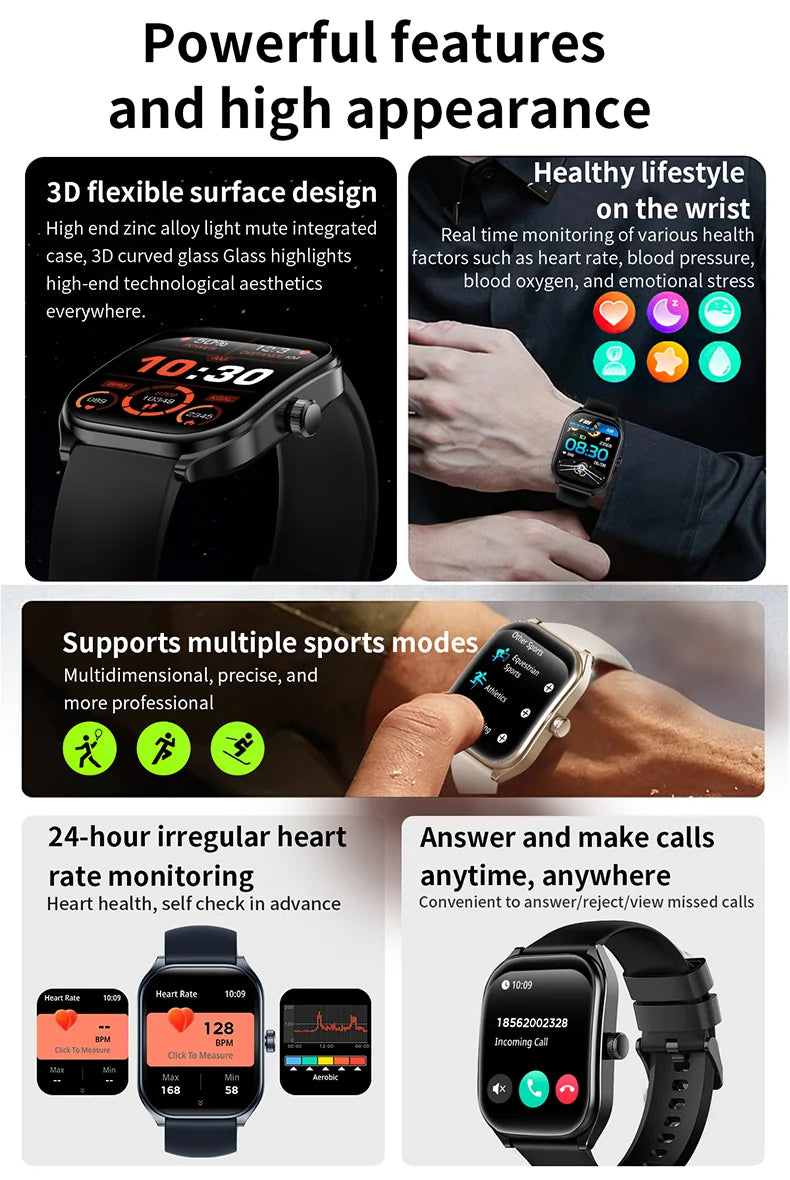 2025 Smart Watch 2.01" IPS HD Display | IP68 Waterproof | Bluetooth 5.3 | 3D Curved Glass | Smart Features:Voice Assistant