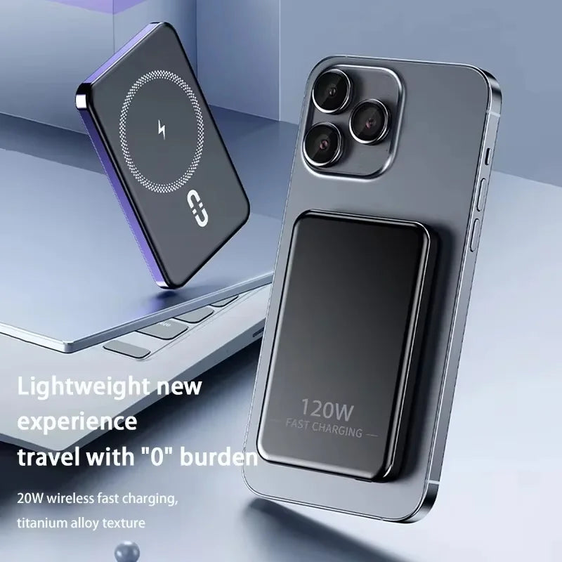 Magnetic Wireless Power Bank Portable 10000mah 120W  Fast Charger Outdoor Travel iOS System iphone 15 Charging Equipment