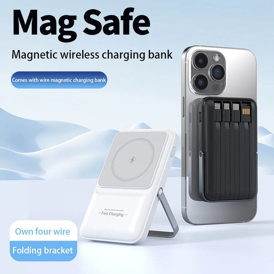 Magnetic Wireless Power Bank with Four wire Folding Stand Super Fast Charging Large Capacity 50000mAh Suitable For iPhone Xiaomi
