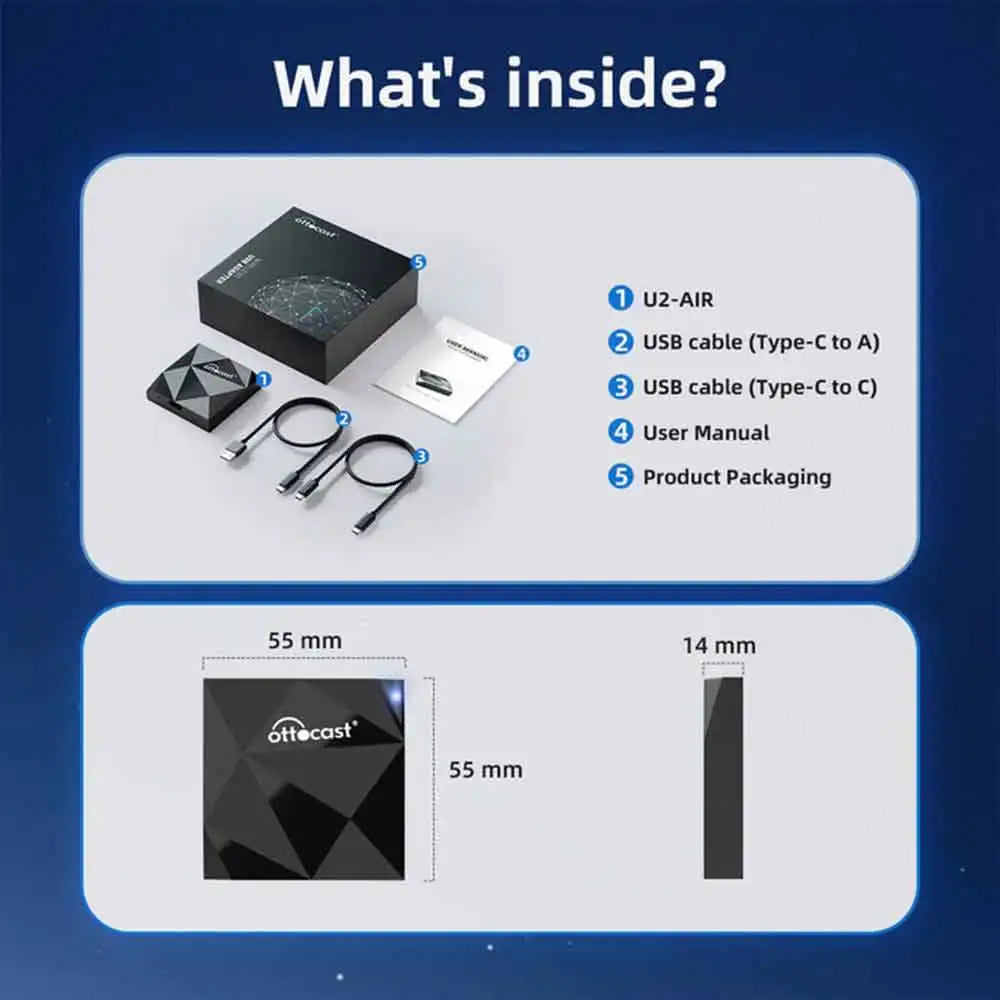 OTTOCAST U2AIR Wireless CarPlay Adapter for Bluetooth WiFi USB Dongle Car Accessories for VW Benz Audi Toyota Chevrolet Chery