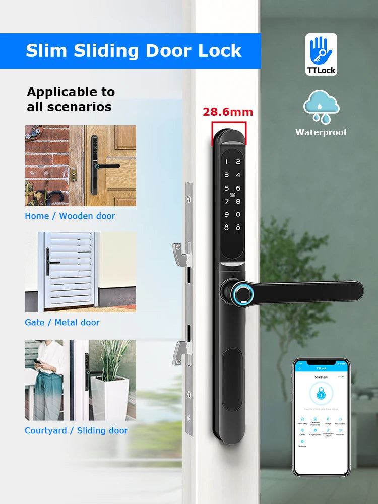 Home intelligent door lock smart keys Digital door lock biometrics digital lock ttlock app electronic aluminum sliding door lock
