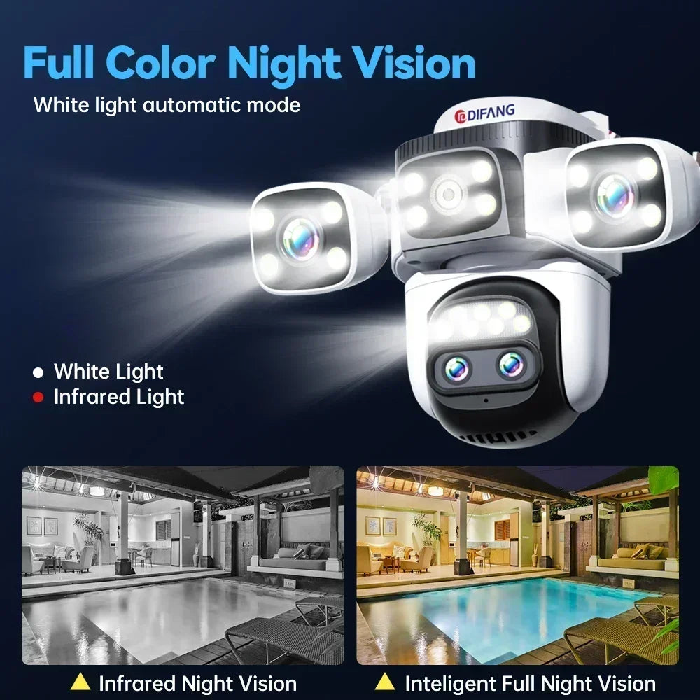 10K Home Security WiFi Camera Four Len Four Screen 360° 10X Zoom CCTV 20MP Wireless Surveillance IP Cam Security Protection