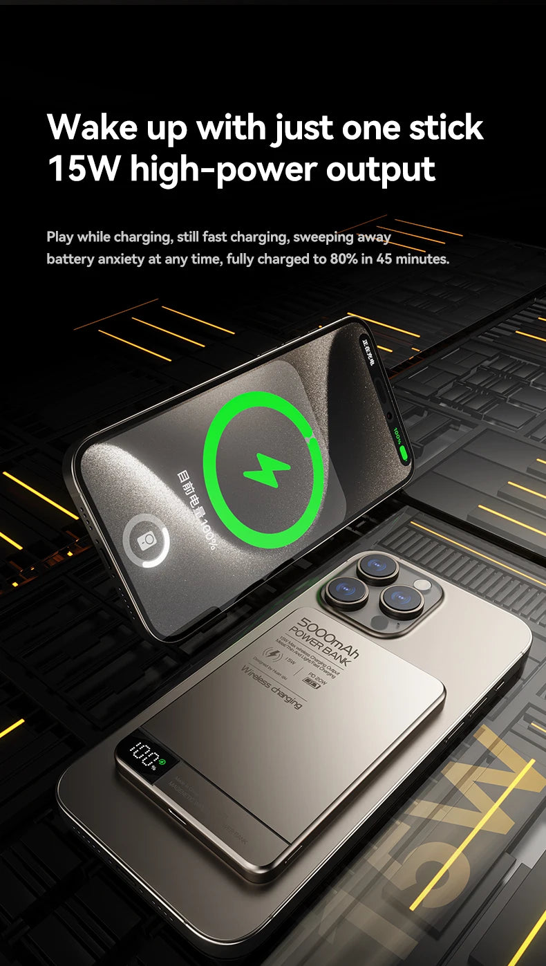 10000mAh Magnetic Wireless Power Bank For MagSafe Fast Charging High Capacity Slim Portable Battery For iPhone 16/15/14/13/12
